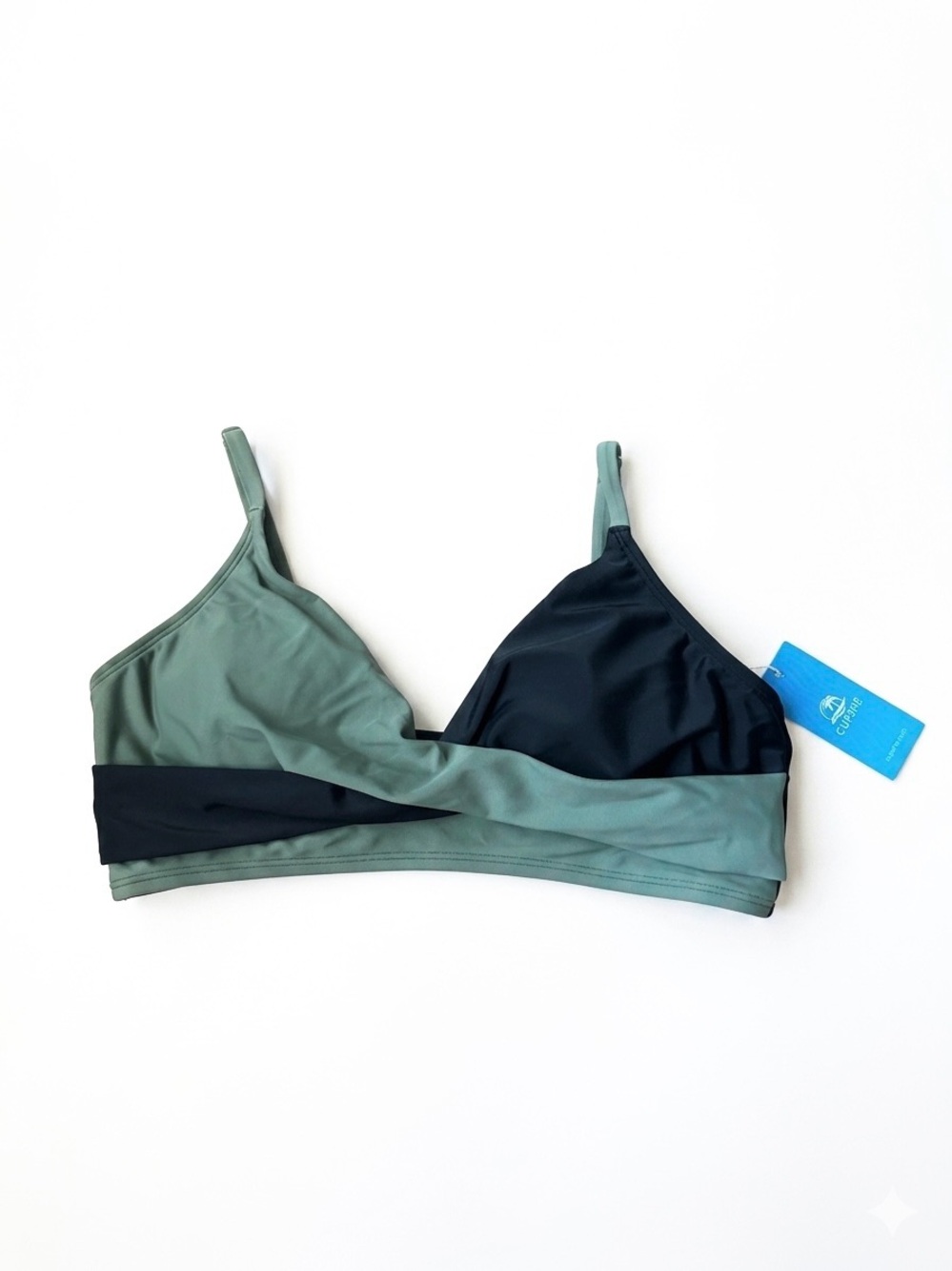 Cupshe Black & Eucalyptus Wrapped Bikini Top Women’s Size Medium